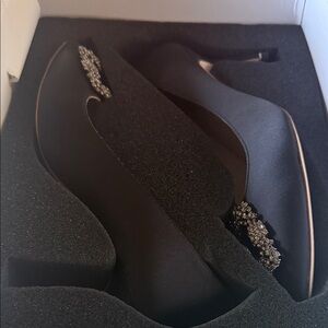 Manolo Blahnik Elegant Black Heels with Crystal Accents